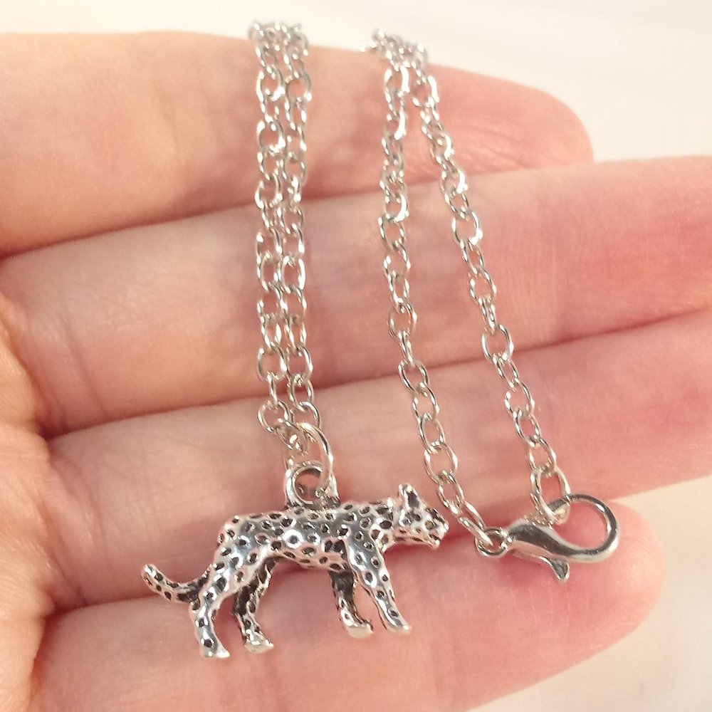Mens Silver Leopard Panther Cat Pendant Chain Link Necklace 20" Party Gift